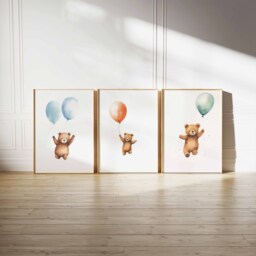 Set Of 3 Teddy Bear Print, Gender Neutral Nursery Decor, Wall Decor Set, Art - thumbnail 1