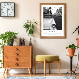Miami South Beach Print Black & White Palm Trees, Vintage Car - thumbnail 3