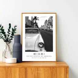 Miami South Beach Print Black & White Palm Trees, Vintage Car - thumbnail 2