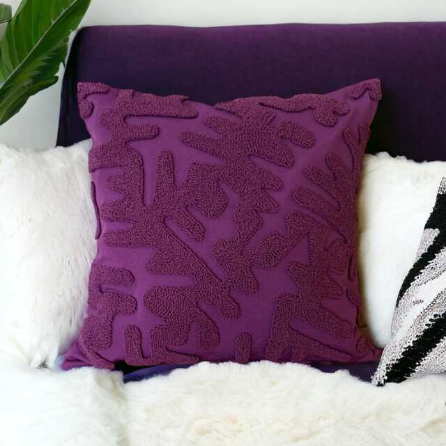 Hand Tufted Purple Pillow Cover Embroidered Punch Needle Cushion - image 1