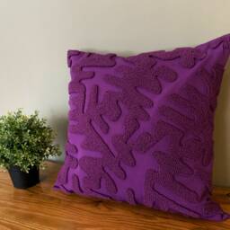 Hand Tufted Purple Pillow Cover Embroidered Punch Needle Cushion - thumbnail 3