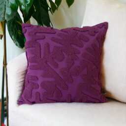 Hand Tufted Purple Pillow Cover Embroidered Punch Needle Cushion - thumbnail 2