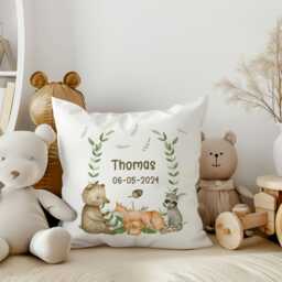 Personalised Woodland Baby Blanket With Name & Date - New-Born Custom Birth Stat Keepsake Cushion - thumbnail 3