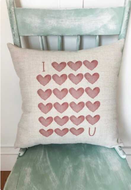 I Love You Hearts Linen Pillow Cover - Valentine's Day Decor - image 1