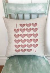 I Love You Hearts Linen Pillow Cover - Valentine's Day Decor - thumbnail 2