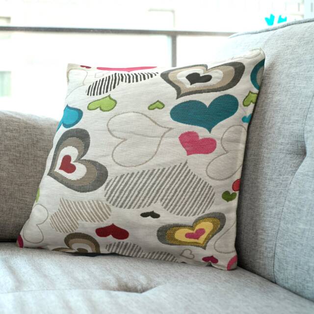 "Thick Shabby Style Tapestry Hearts Cushion Cover. Textured Throw Pillow. 16""/18" - image 1