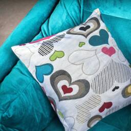 "Thick Shabby Style Tapestry Hearts Cushion Cover. Textured Throw Pillow. 16""/18" - thumbnail 3