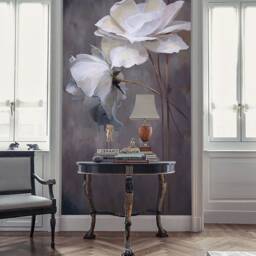 Grey Lotus Floral Wallpaper Mural Elegant Oil Painting Wall Decor - thumbnail 3