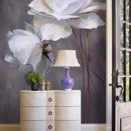 Grey Lotus Floral Wallpaper Mural Elegant Oil Painting Wall Decor - thumbnail 2