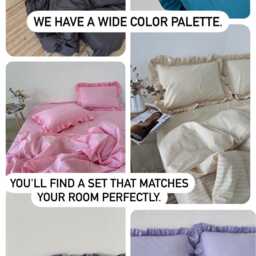 Ruffle Bedding 100% Cotton Set 4 Pcs - 2 Pillowcases, Duvet Cover, Flat Or Fitted Sheet. Twin, Full, Double, Queen, King, Custom Size - thumbnail 2