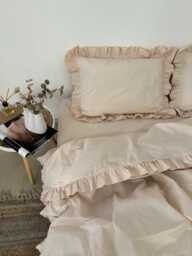 Ruffle Bedding 100% Cotton Set 4 Pcs - 2 Pillowcases, Duvet Cover, Flat Or Fitted Sheet. Twin, Full, Double, Queen, King, Custom Size - thumbnail 1