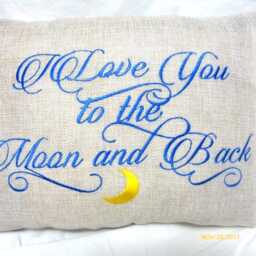 Embroidered Burlap Pillow With Love You To The Moon & Back - thumbnail 2