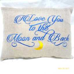 Embroidered Burlap Pillow With Love You To The Moon & Back - thumbnail 1