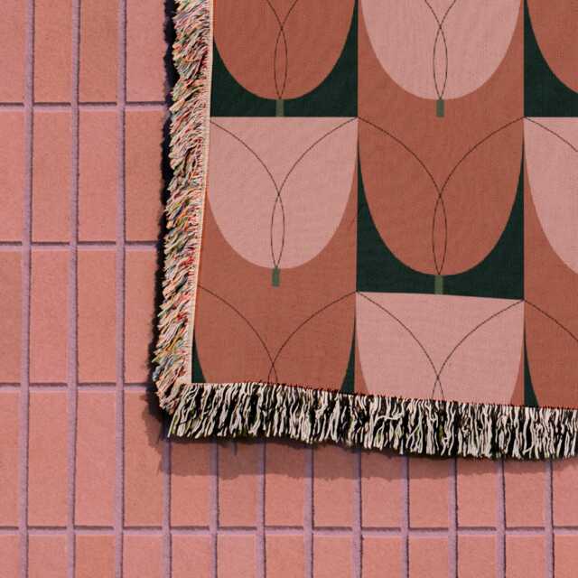 Pink Mid Century Modern Tulip Pattern Woven Cotton Throw Blankets - image 1