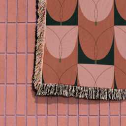 Pink Mid Century Modern Tulip Pattern Woven Cotton Throw Blankets - thumbnail 1