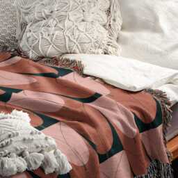 Pink Mid Century Modern Tulip Pattern Woven Cotton Throw Blankets - thumbnail 2