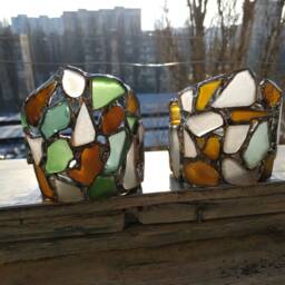 Sea Glass Candle Holder, Stained Rustic Home Decor, Gift For Sea Lover, Upcycled Reclaimed Art - thumbnail 3