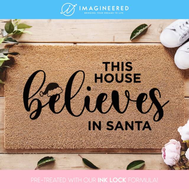 Festive Door Mat - This House Believes in Santa Xmas Welcome Cute Holiday Doormat Christmas Gift Gifts For Her Him - image 1