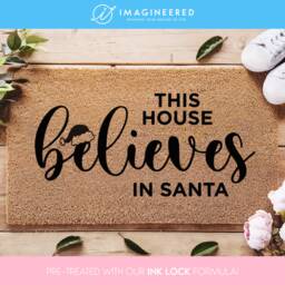 Festive Door Mat - This House Believes in Santa Xmas Welcome Cute Holiday Doormat Christmas Gift Gifts For Her Him - thumbnail 1