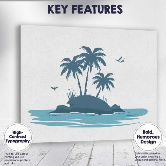 Simple Tropical Island Palm Trees Coastal Landscape Illustration Canvas Wall Art Print Decor Picture Ready To Hang - image 1