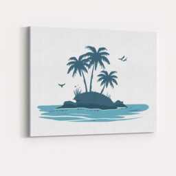 Simple Tropical Island Palm Trees Coastal Landscape Illustration Canvas Wall Art Print Decor Picture Ready To Hang - thumbnail 4