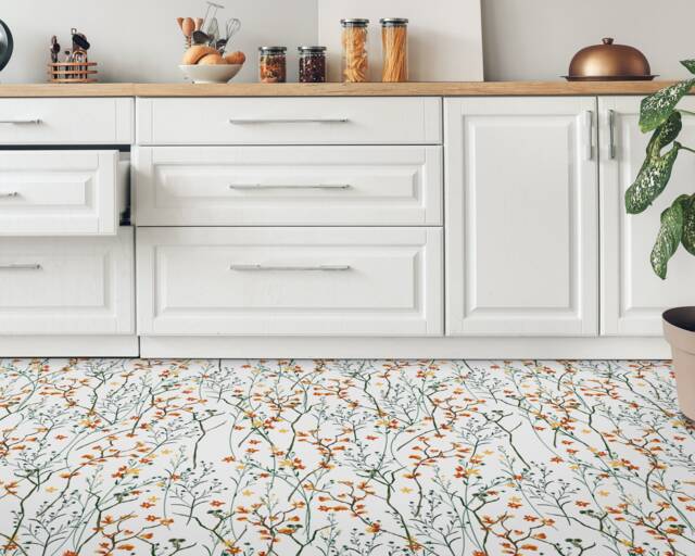 Spring Flowers Coronet Vinyl Flooring, Orange Sheet White Eco Friendly Floor, Branch Pet Friendly, Floor - image 1