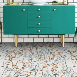 Spring Flowers Coronet Vinyl Flooring, Orange Sheet White Eco Friendly Floor, Branch Pet Friendly, Floor - thumbnail 3