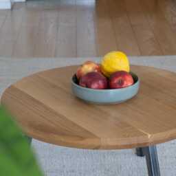 Round Coffee Table - Solid Oak With Steel Base Handmade Minimalist Wood Furniture - thumbnail 3