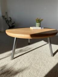 Round Coffee Table - Solid Oak With Steel Base Handmade Minimalist Wood Furniture - thumbnail 1