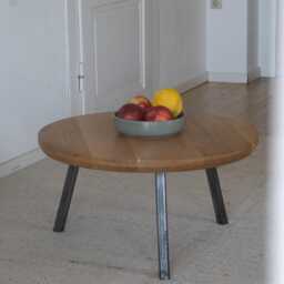 Round Coffee Table - Solid Oak With Steel Base Handmade Minimalist Wood Furniture - thumbnail 4