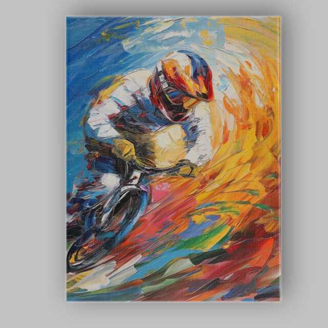 Vibrant Motocross Rider Dynamic Abstract Action Painting Canvas Wall Art Print Decor Picture Ready To Hang - image 1