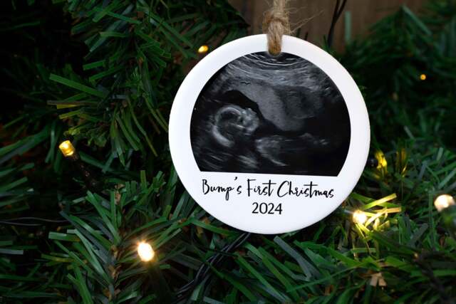 Bump's First Christmas Ornament Personalised Decoration - Round Ceramic Personalized Ornaments Baby Announcement Bauble - image 1