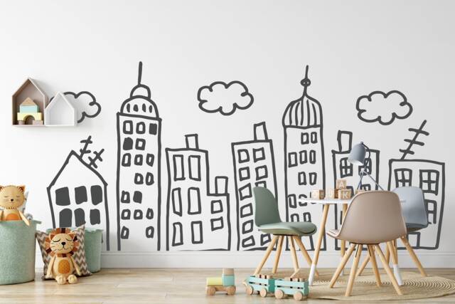 Doodle Houses Wall Decal Hand Drawn Vinyl Stickers For Kids Room Lw98 - image 1