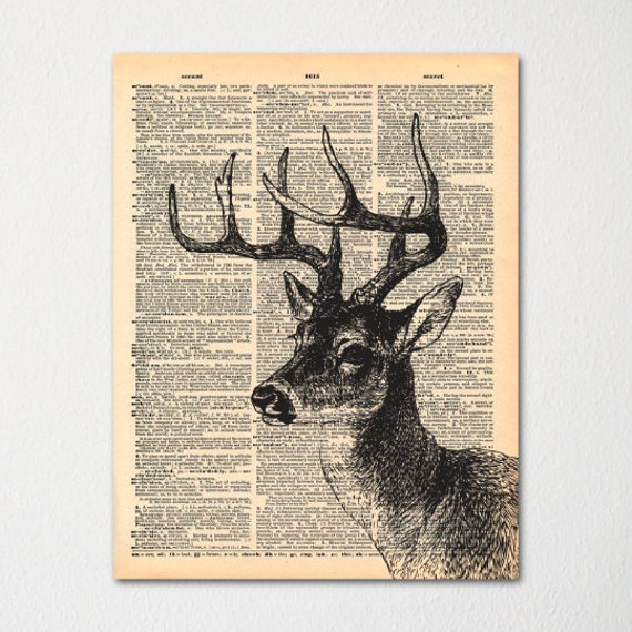 Deer Dictionary Art Print/Vintage Paper