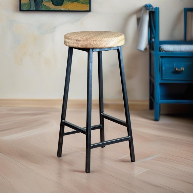 Handcrafted Industrial Oak Bar Stool - Bertie Broadoak Customizable Height - image 1