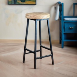 Handcrafted Industrial Oak Bar Stool - Bertie Broadoak Customizable Height - thumbnail 1