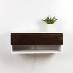 Blanca Walnut Floating Nightstand, Lacquer Coating High End Finish Wall Mount Dressing Table, Bedside Table With Drawer & Shelf - thumbnail 3