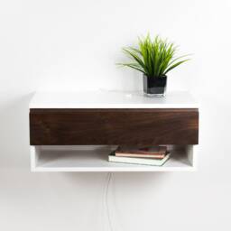 Blanca Walnut Floating Nightstand, Lacquer Coating High End Finish Wall Mount Dressing Table, Bedside Table With Drawer & Shelf - thumbnail 2