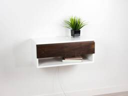 Blanca Walnut Floating Nightstand, Lacquer Coating High End Finish Wall Mount Dressing Table, Bedside Table With Drawer & Shelf