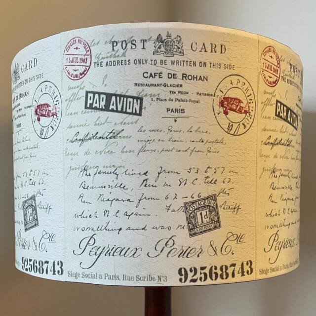 Vintage Postcard Lampshade French Shabby Chic Airmail , Stamps Postmarks , Fatta Da Mamma - image 1
