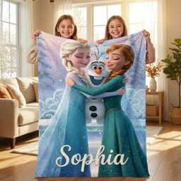 Frozen Sisters Elsa & Anna Blanket With Olaf, Snow Queen Throw, Winter Princess Gift, Christmas Birthday Kids - thumbnail 1