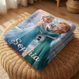Frozen Sisters Elsa & Anna Blanket With Olaf, Snow Queen Throw, Winter Princess Gift, Christmas Birthday Kids - thumbnail 3