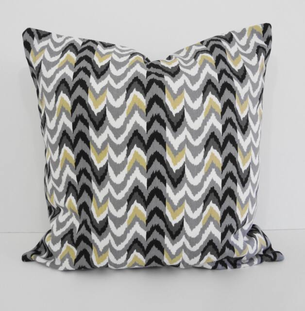 Chevron Pillow Cover Waverly Nightfall Print, Black, Gray, Tan - 16x16 - image 1