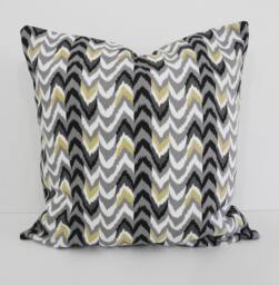 Chevron Pillow Cover Waverly Nightfall Print, Black, Gray, Tan - 16x16 - thumbnail 1
