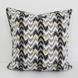 Chevron Pillow Cover Waverly Nightfall Print, Black, Gray, Tan - 16x16 - thumbnail 2