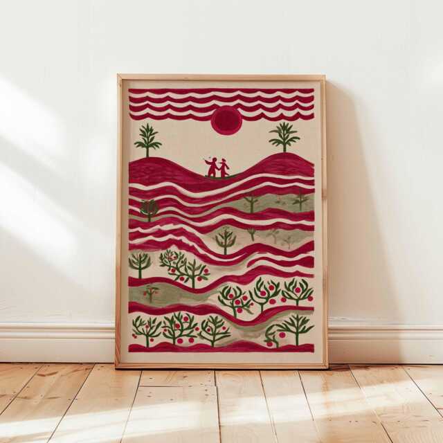 Palestine Poster, Middle East Palestinian Folk Art Print, Olive Tree Wall Art, Rural Village Decor, Cultural Posters & Prints - image 1