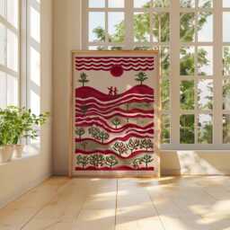 Palestine Poster, Middle East Palestinian Folk Art Print, Olive Tree Wall Art, Rural Village Decor, Cultural Posters & Prints - thumbnail 3