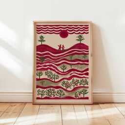 Palestine Poster, Middle East Palestinian Folk Art Print, Olive Tree Wall Art, Rural Village Decor, Cultural Posters & Prints - thumbnail 1