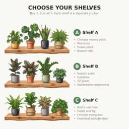 Plant Shelf Wall Stickers, Potted House Plants On Rustic Wooden Floating Shelves, 3D Effect Decals, Monstera & Fern Decor, 1 2 Or 3 - thumbnail 3