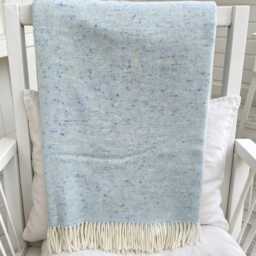 Blanket/Throw, 100% Pure New Wool, Soft Sky Blue, With Fringed Edge 140x185cms - thumbnail 3